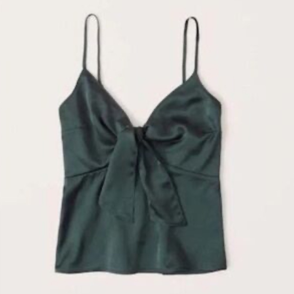Abercrombie & Fitch Forest Green Tie Front Satin Finish Sleeveless Top